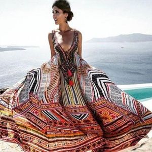 COPY - Vibrant V neck Boho Maxi Dress
